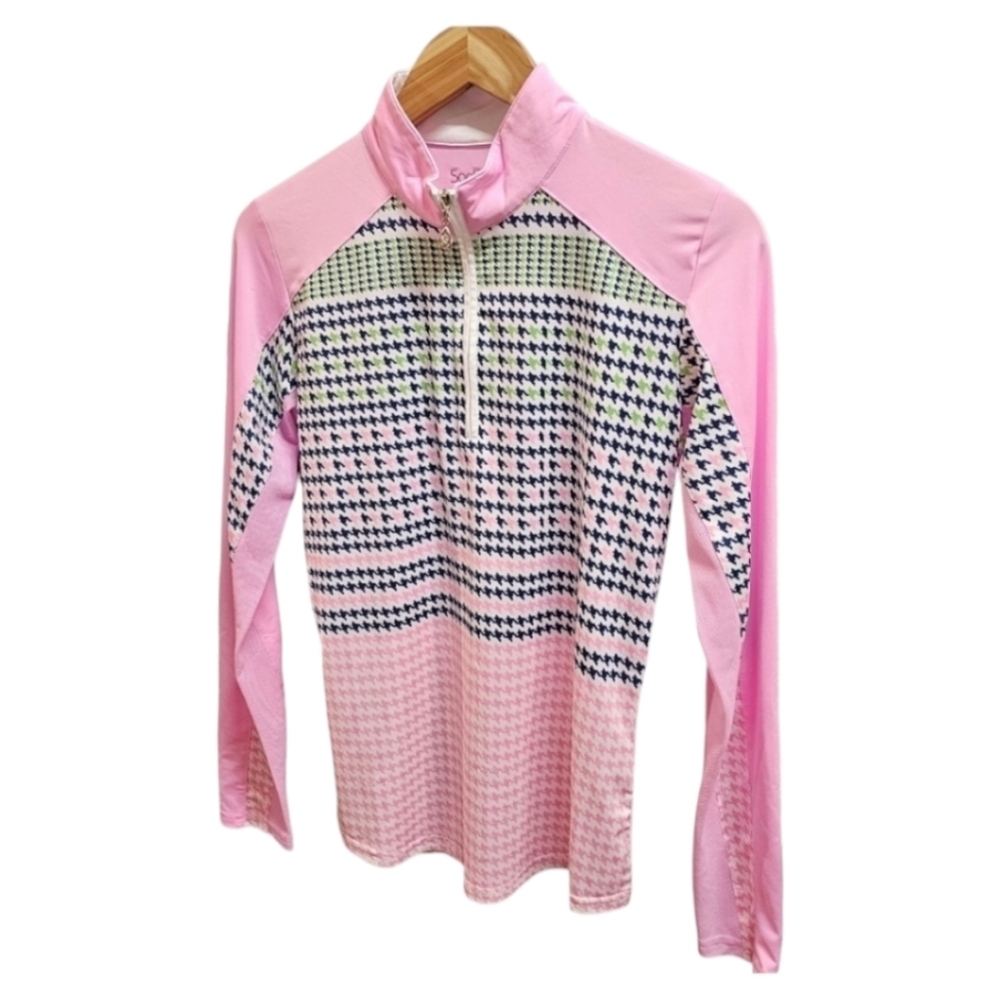 SanSoleil SolCool Draper 1/4 Zip Long Sleeve Houndstooth Top Small Pink Golfing - Picture 4 of 11
